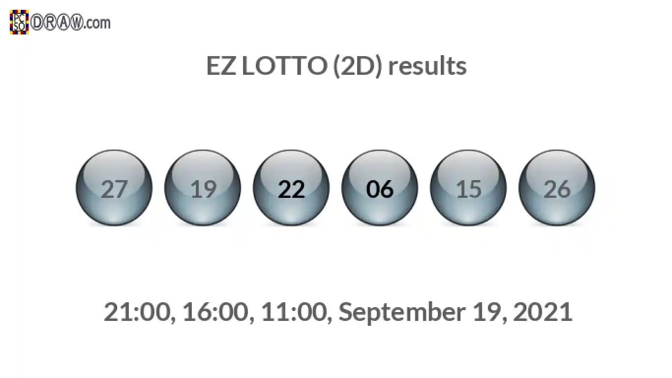 Rendered lottery balls representing EZ LOTTO (2D) results on September 19, 2021