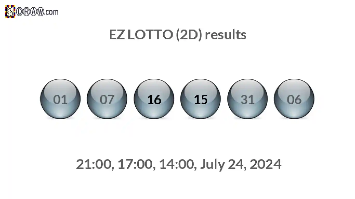 Rendered lottery balls representing EZ LOTTO (2D) results on July 24, 2024