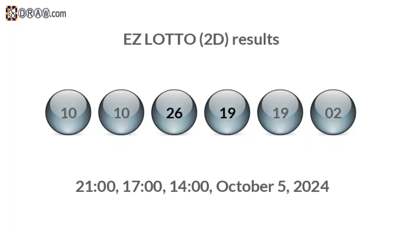 Rendered lottery balls representing EZ LOTTO (2D) results on October 5, 2024