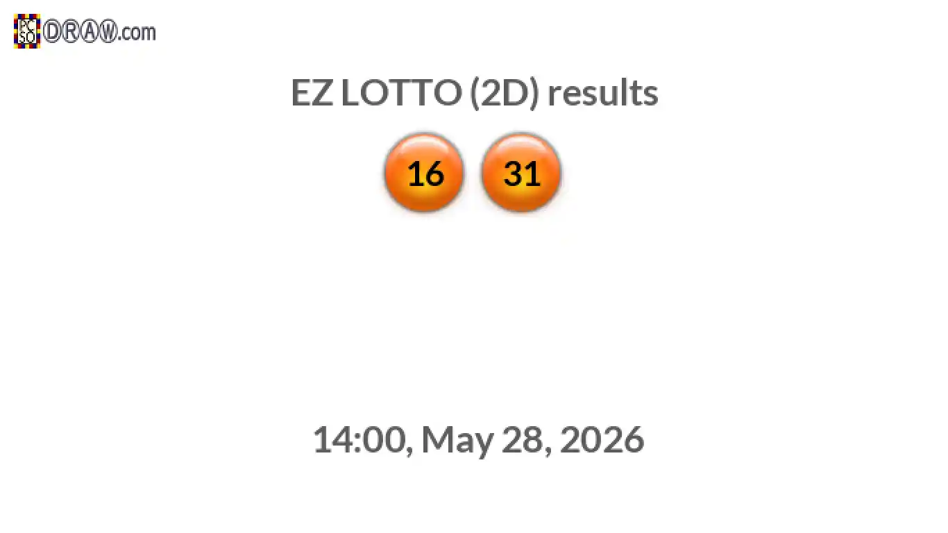 Rendered lottery balls representing EZ LOTTO (2D) results on May 28, 2026