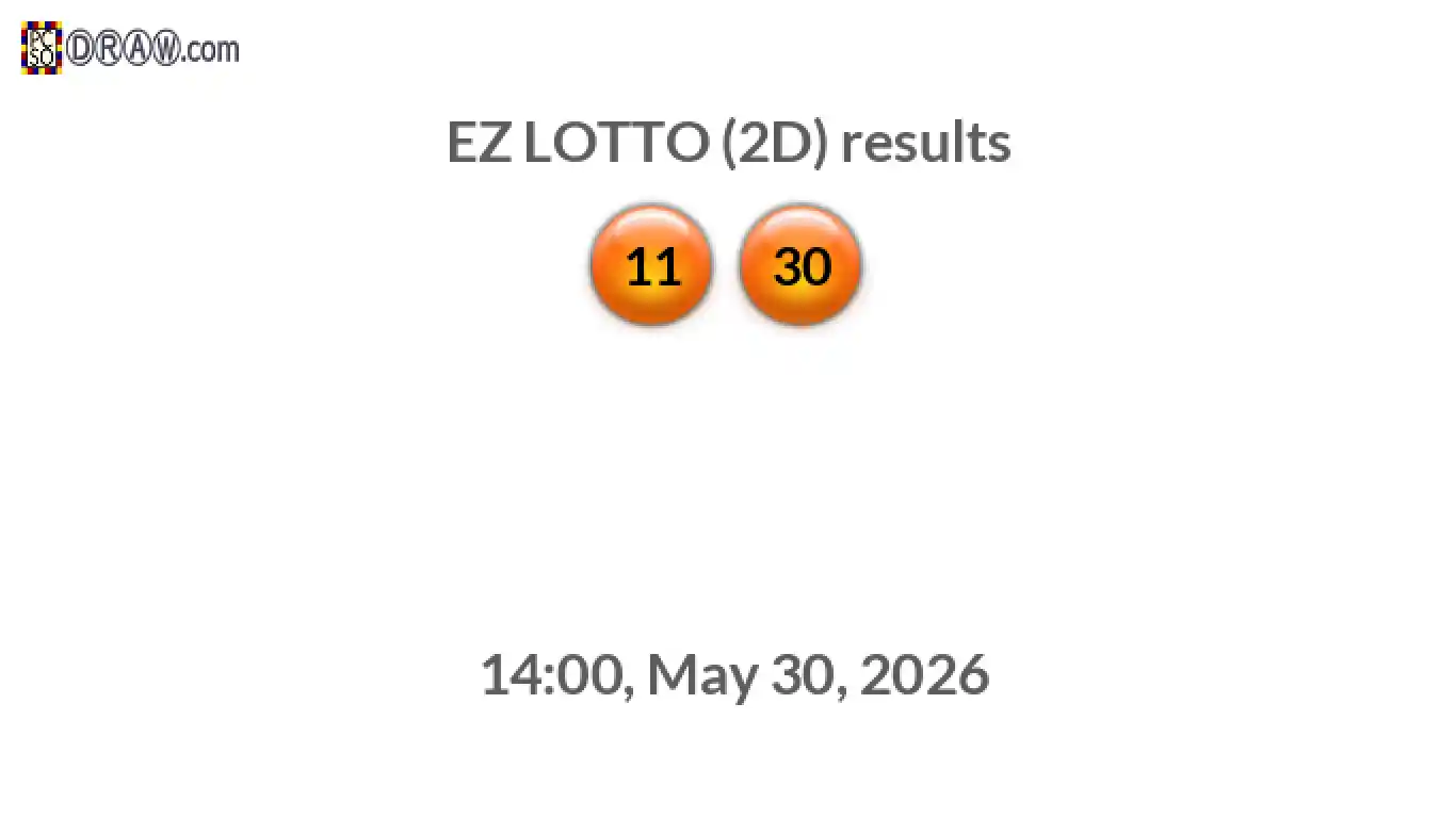 Rendered lottery balls representing EZ LOTTO (2D) results on May 30, 2026