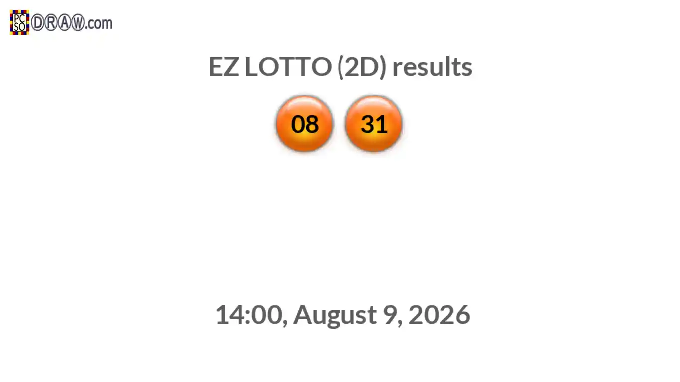 Rendered lottery balls representing EZ LOTTO (2D) results on August 9, 2026