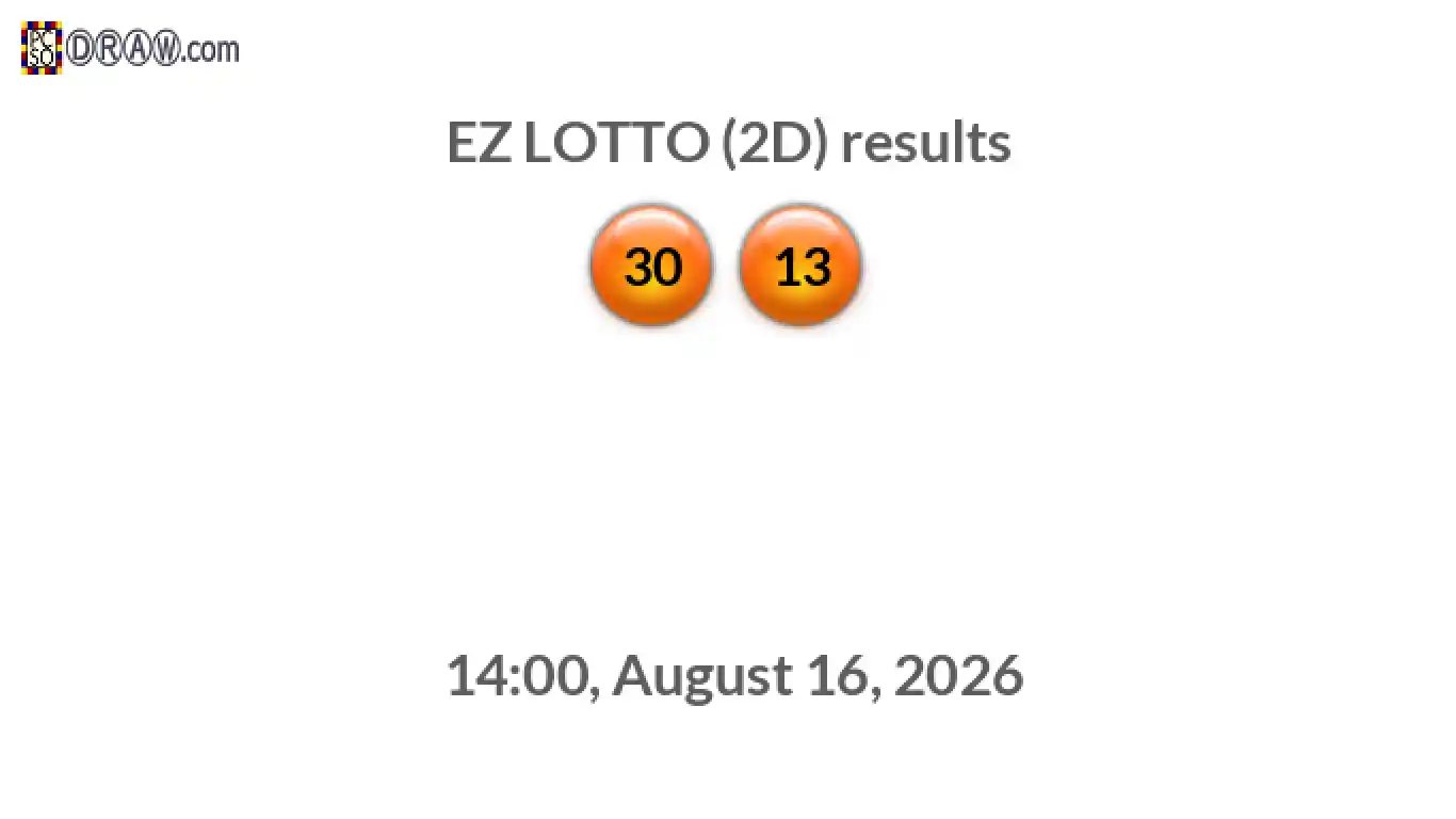 Rendered lottery balls representing EZ LOTTO (2D) results on August 16, 2026