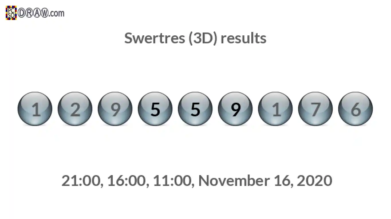 Rendered lottery balls representing 3D Lotto results on November 16, 2020