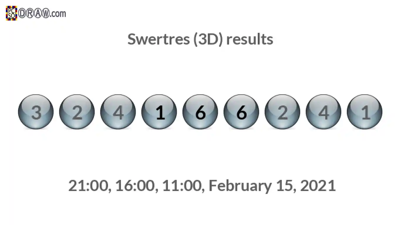 Rendered lottery balls representing 3D Lotto results on February 15, 2021