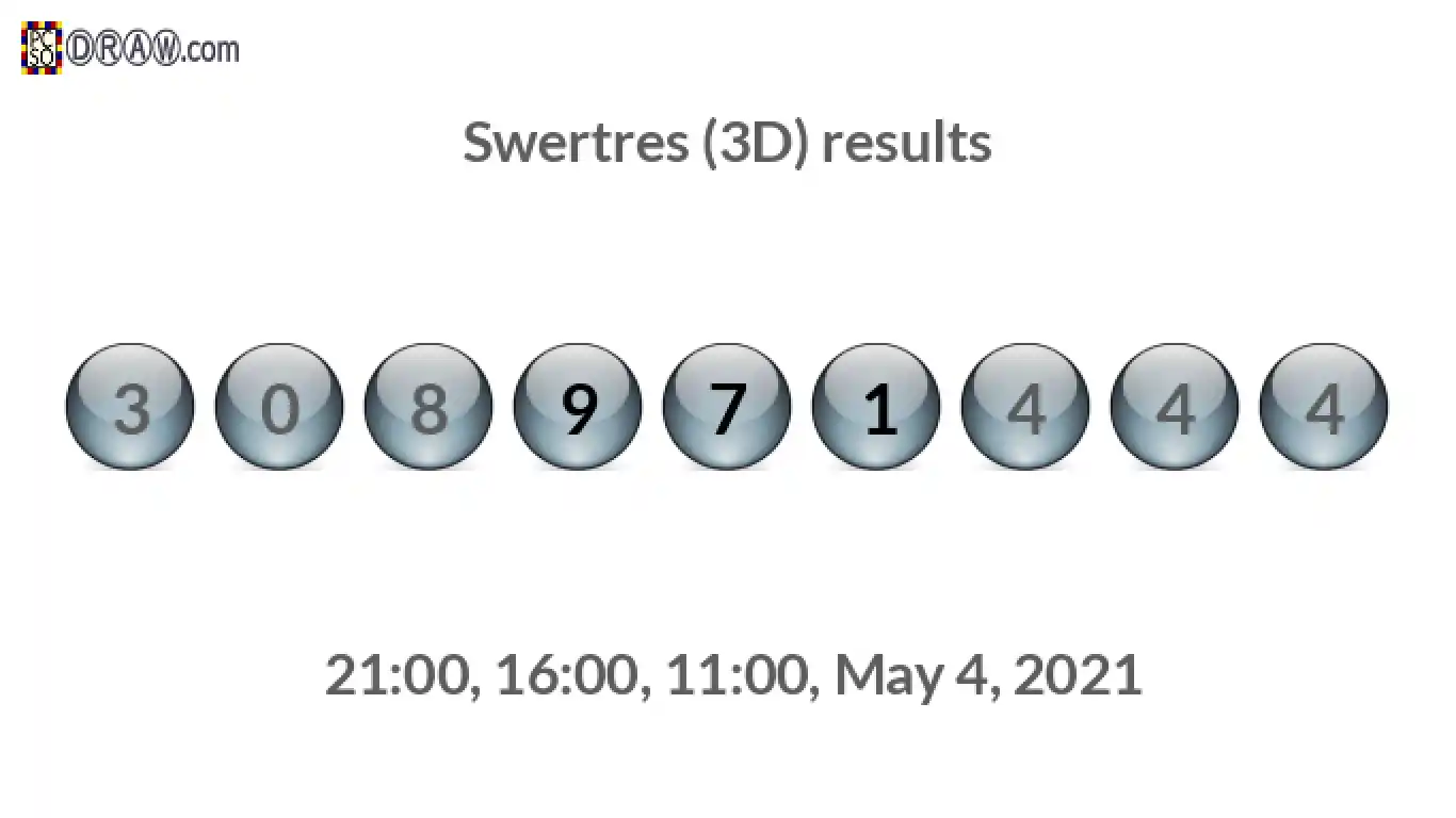Rendered lottery balls representing 3D Lotto results on May 4, 2021