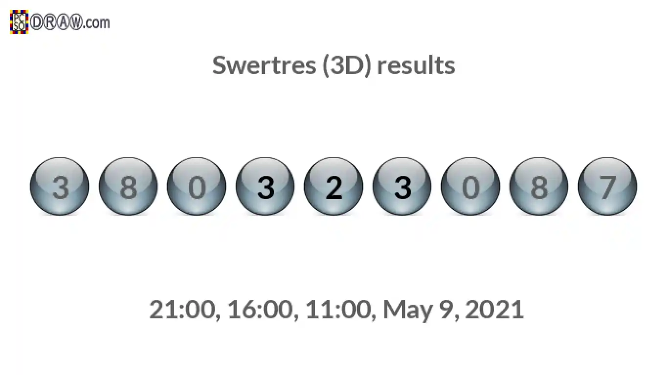 Rendered lottery balls representing 3D Lotto results on May 9, 2021