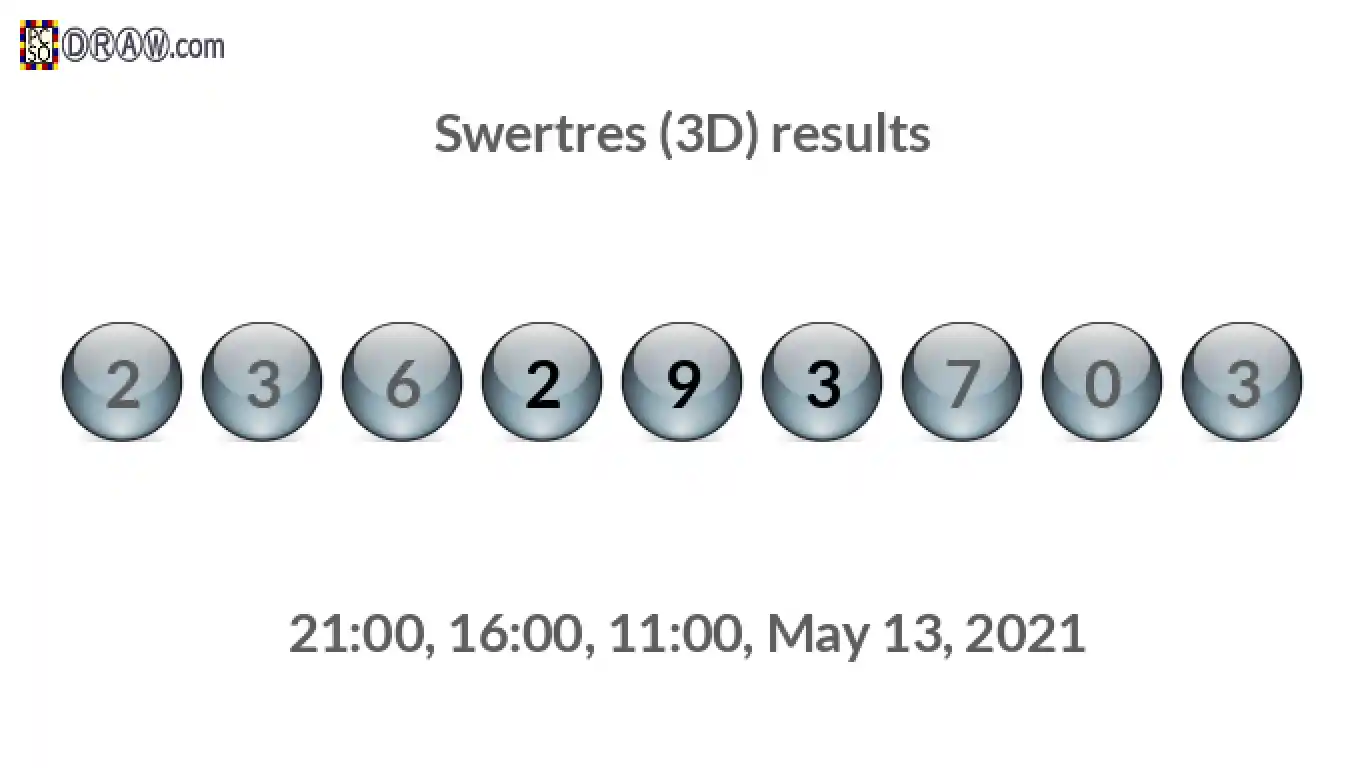 Rendered lottery balls representing 3D Lotto results on May 13, 2021