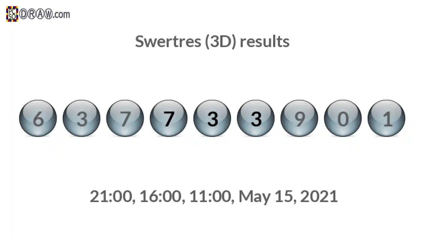 Rendered lottery balls representing 3D Lotto results on May 15, 2021