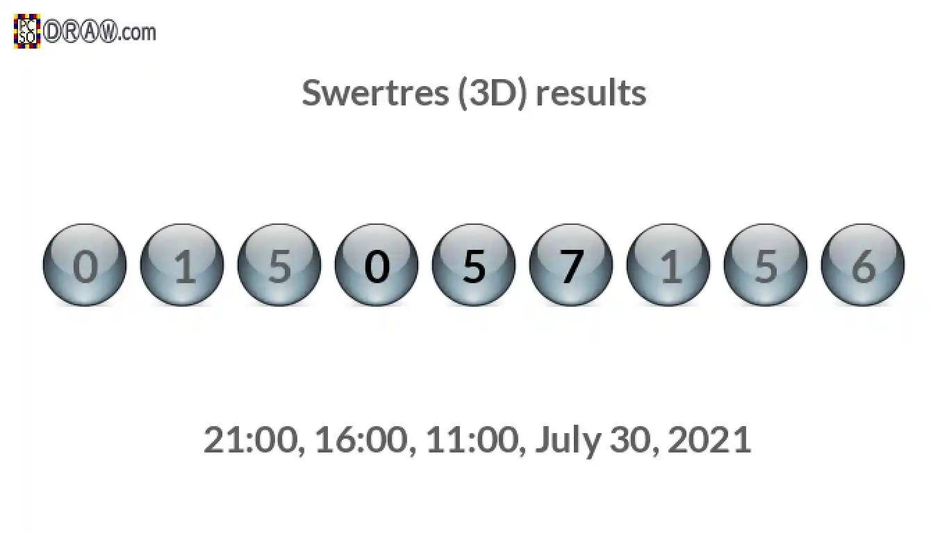 Rendered lottery balls representing 3D Lotto results on July 30, 2021