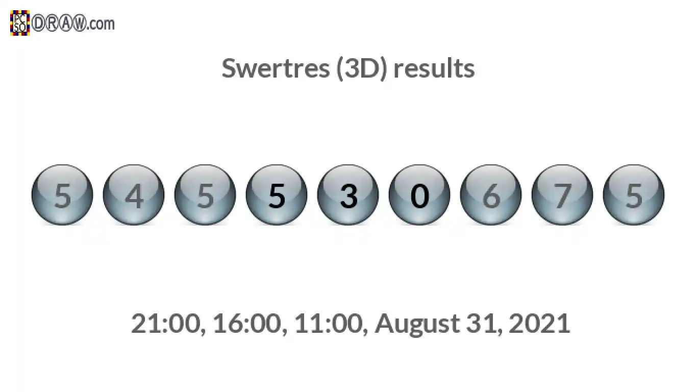 Rendered lottery balls representing 3D Lotto results on August 31, 2021