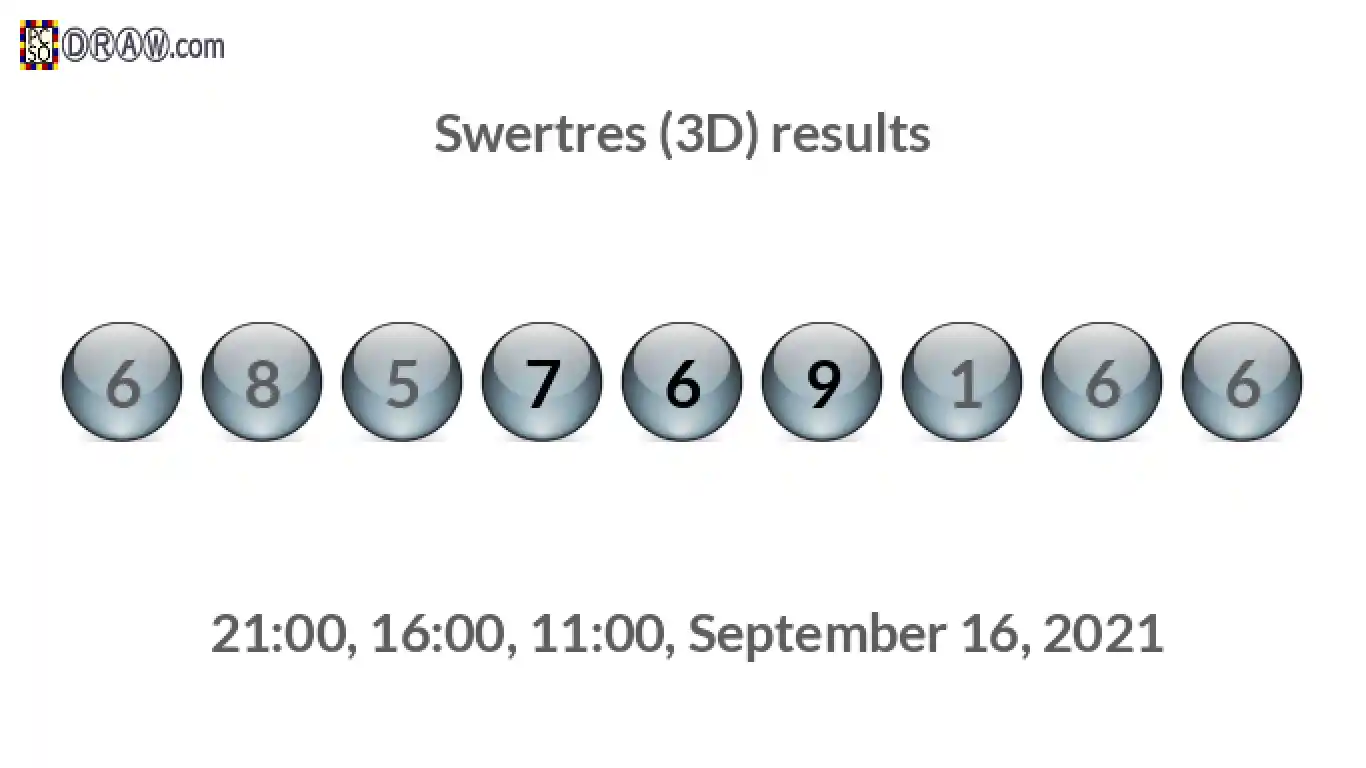 Rendered lottery balls representing 3D Lotto results on September 16, 2021