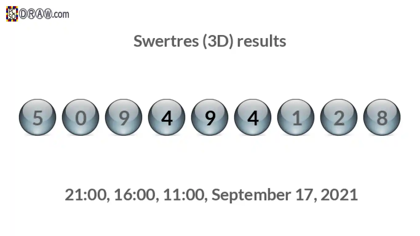 Rendered lottery balls representing 3D Lotto results on September 17, 2021