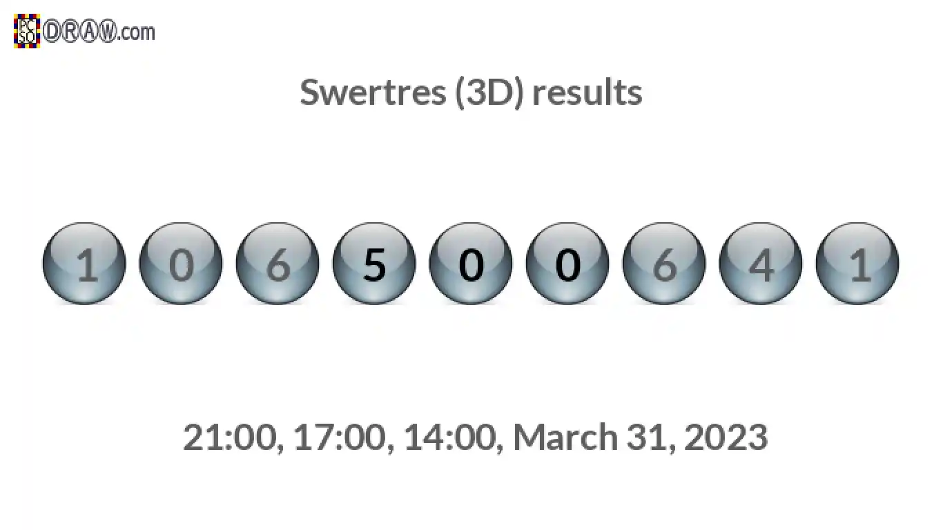 Rendered lottery balls representing 3D Lotto results on March 31, 2023