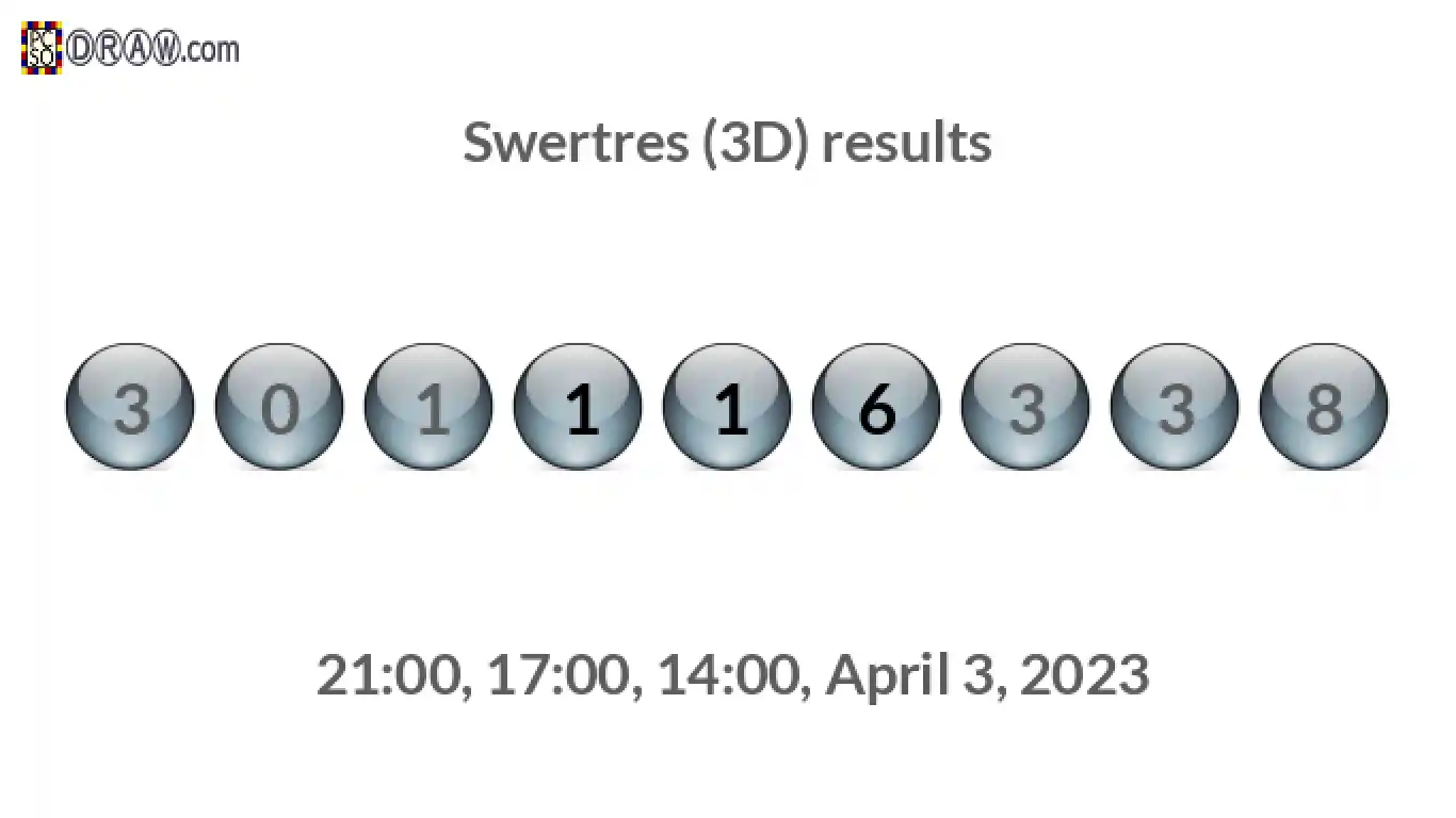 Rendered lottery balls representing 3D Lotto results on April 3, 2023