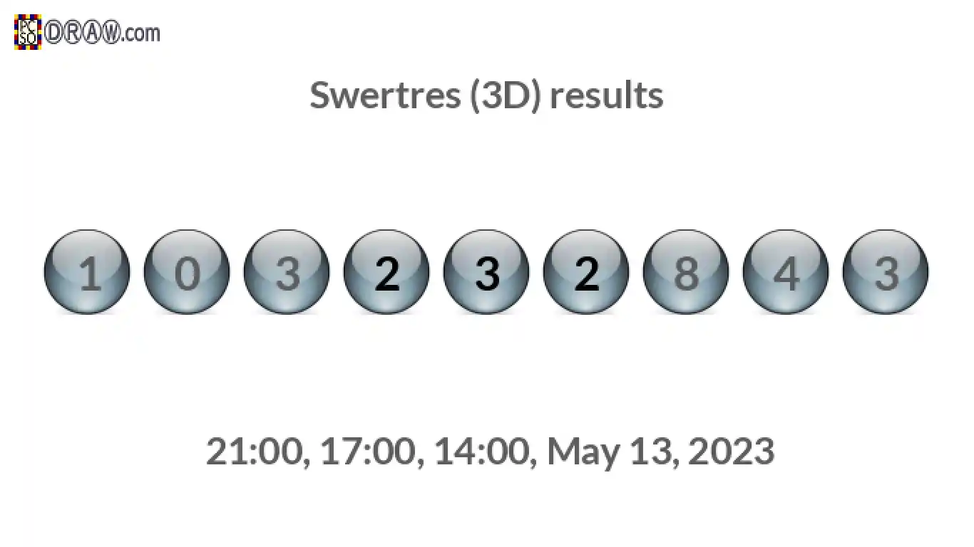 Rendered lottery balls representing 3D Lotto results on May 13, 2023