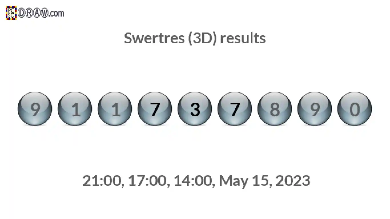 Rendered lottery balls representing 3D Lotto results on May 15, 2023
