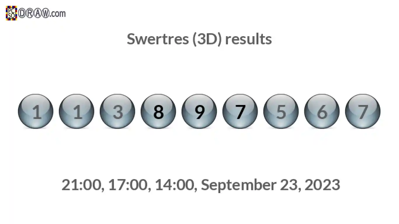 Rendered lottery balls representing 3D Lotto results on September 23, 2023