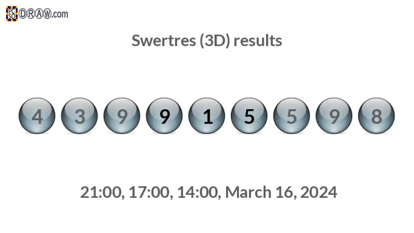 Rendered lottery balls representing 3D Lotto results on March 16, 2024
