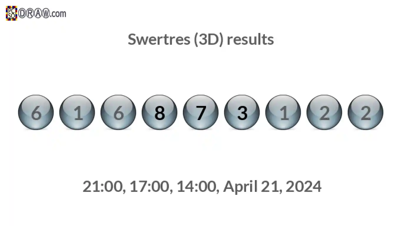 Rendered lottery balls representing 3D Lotto results on April 21, 2024