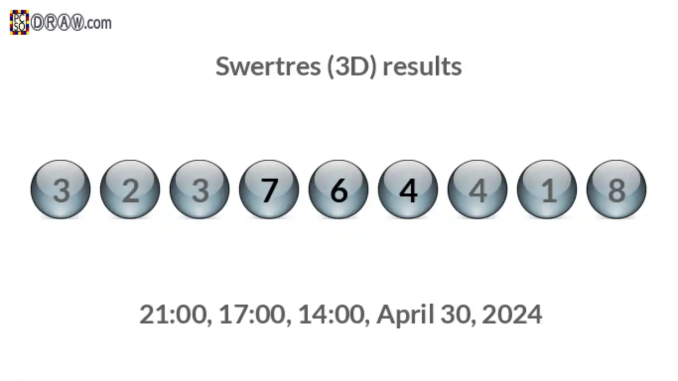 Rendered lottery balls representing 3D Lotto results on April 30, 2024