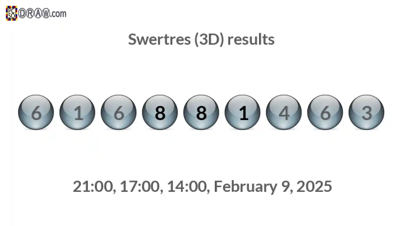 Rendered lottery balls representing 3D Lotto results on February 9, 2025