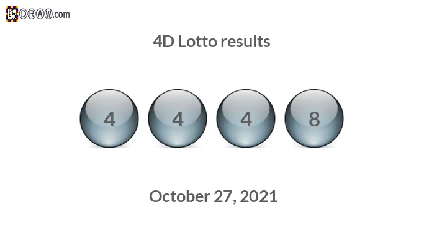 4D lottery balls representing results on October 27, 2021