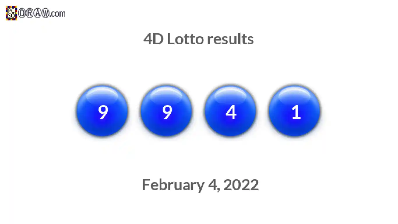 4D lottery balls representing results on February 4, 2022