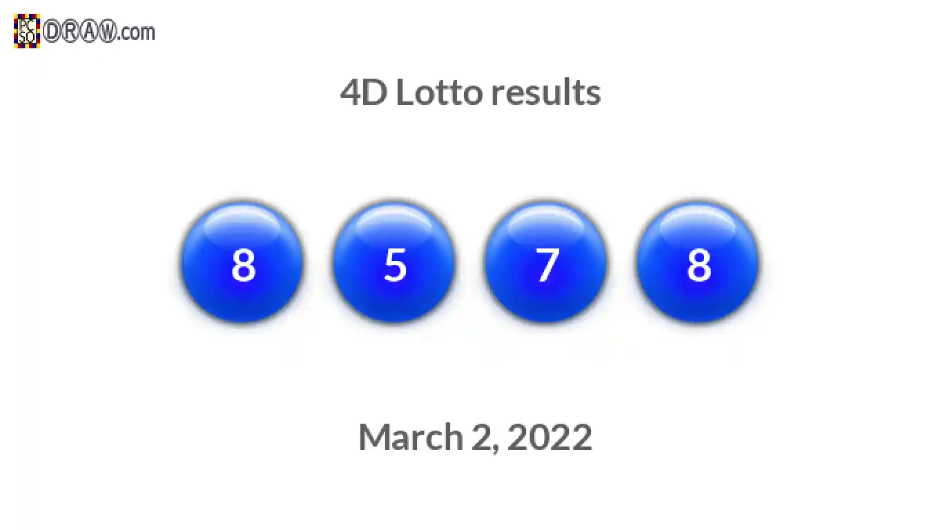 4D lottery balls representing results on March 2, 2022