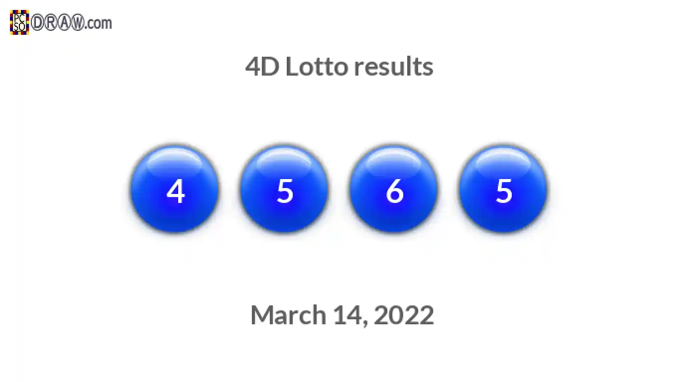 4D lottery balls representing results on March 14, 2022