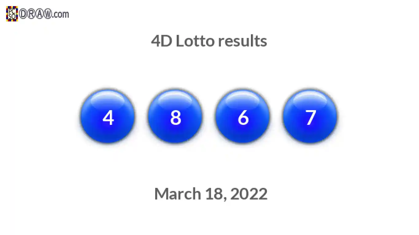 4D lottery balls representing results on March 18, 2022