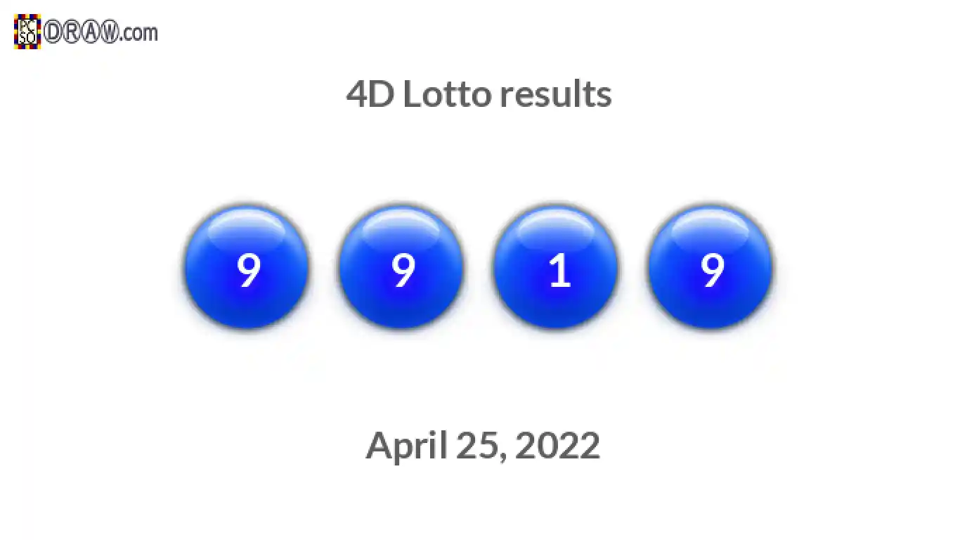 4D lottery balls representing results on April 25, 2022