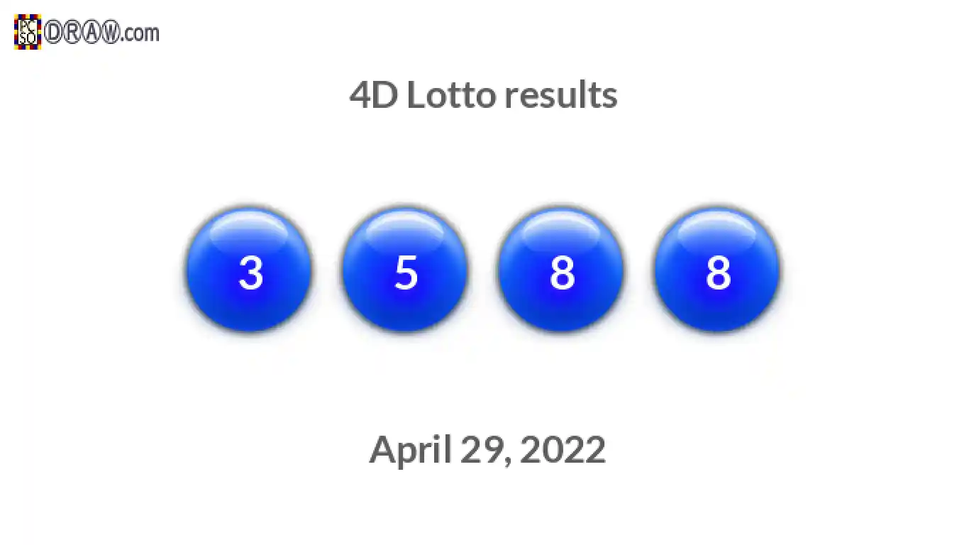 4D lottery balls representing results on April 29, 2022