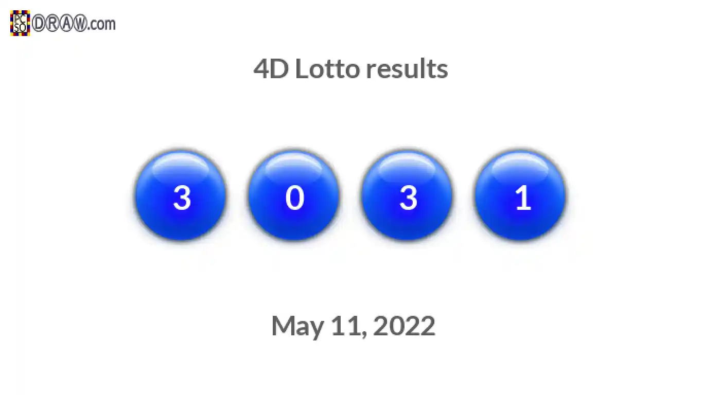 4D lottery balls representing results on May 11, 2022