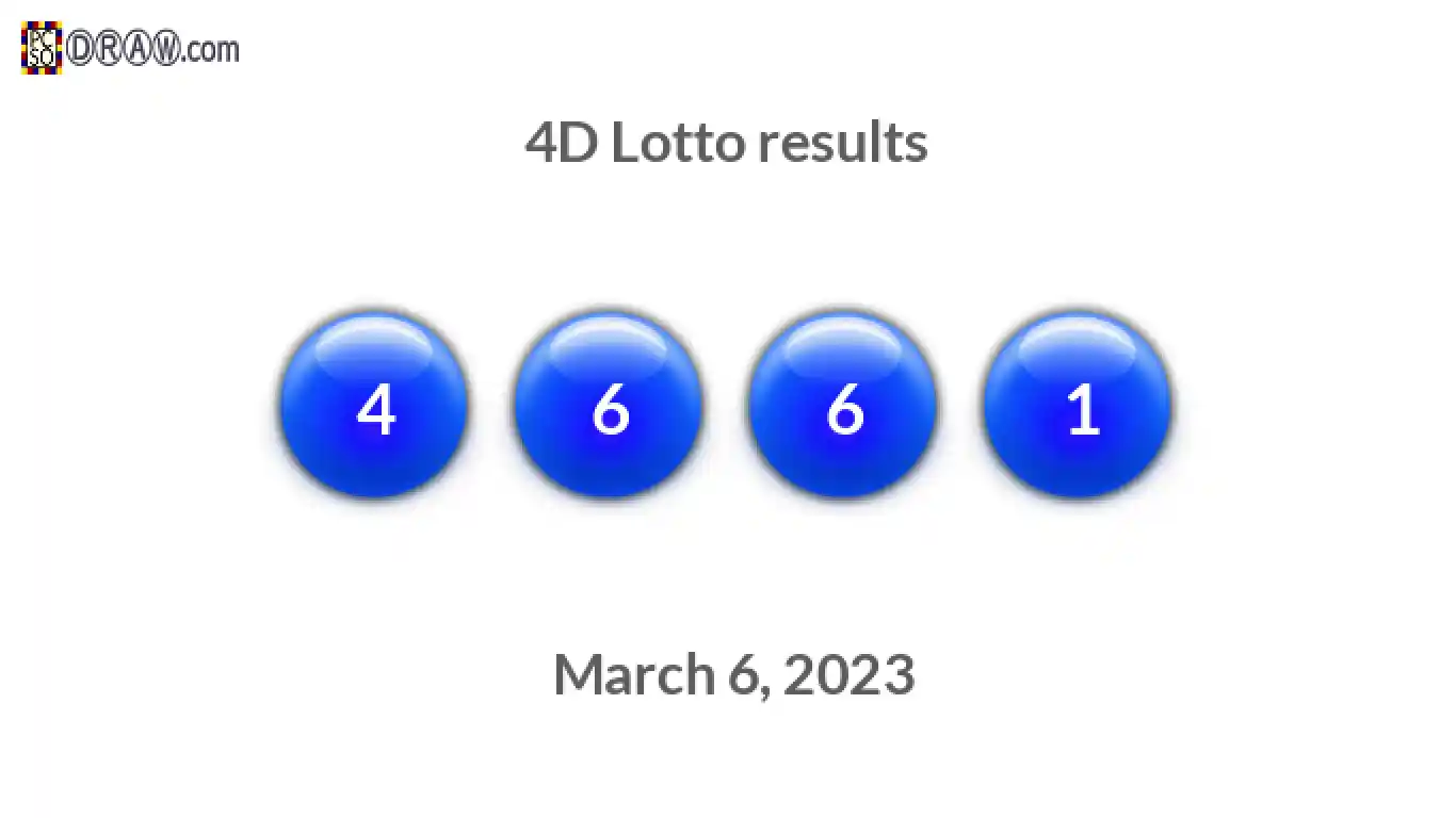 4D lottery balls representing results on March 6, 2023