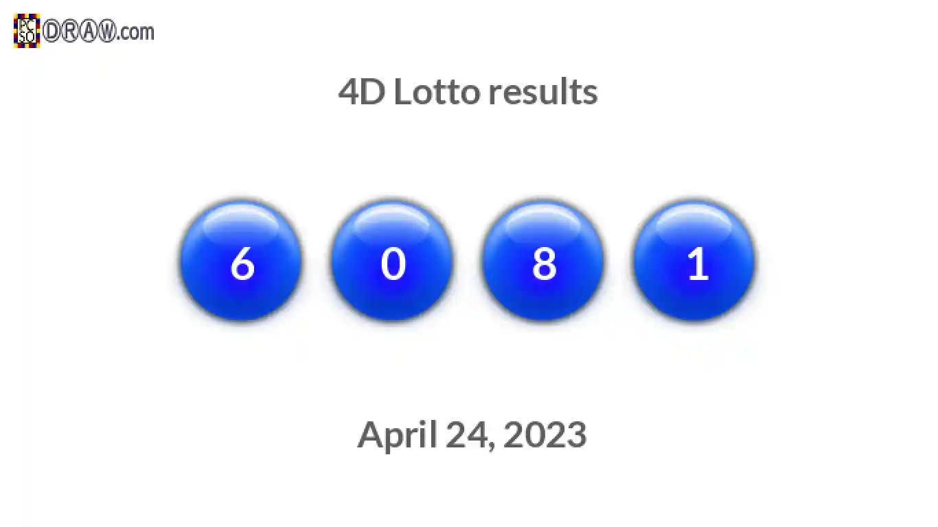 4D lottery balls representing results on April 24, 2023