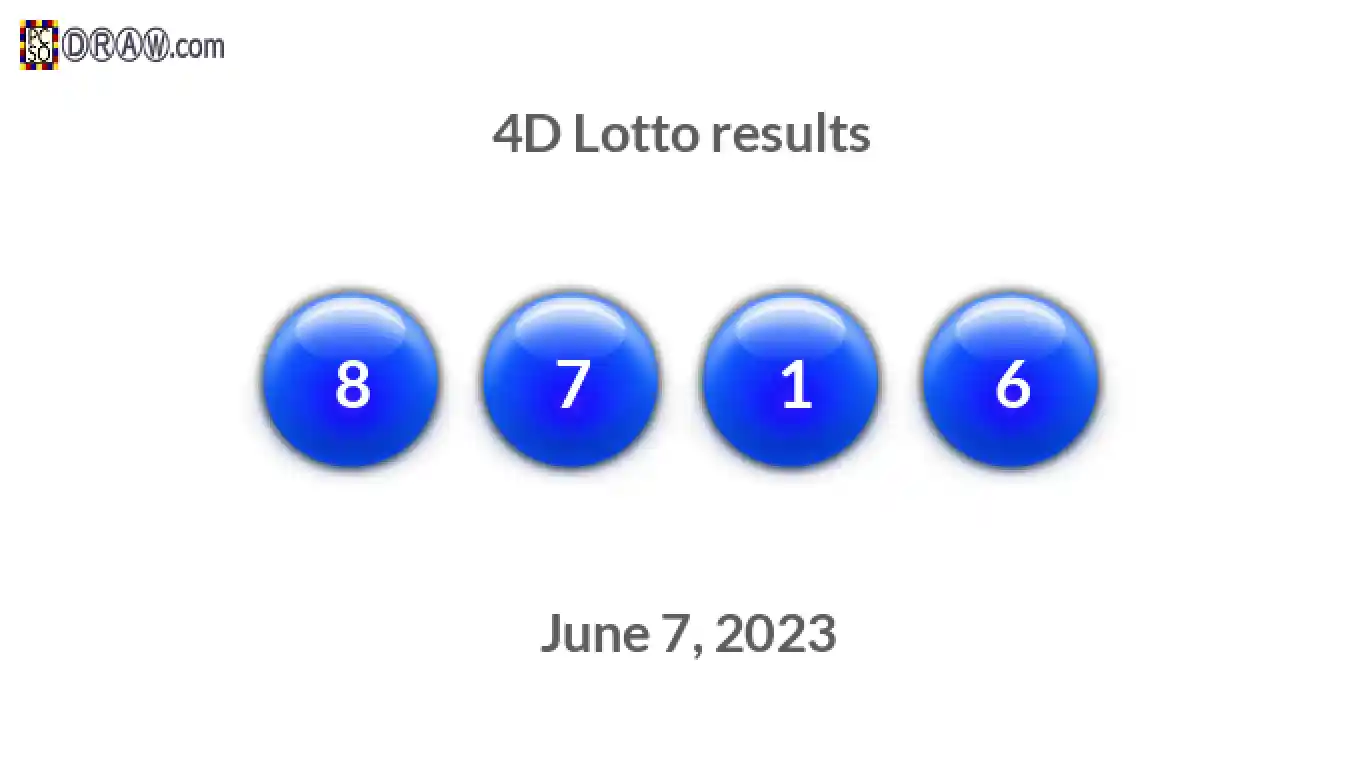 4D lottery balls representing results on June 7, 2023