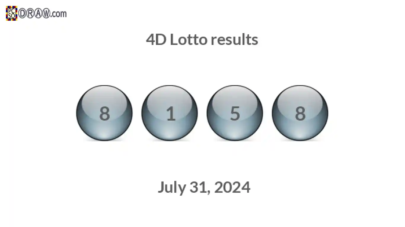4D lottery balls representing results on July 31, 2024