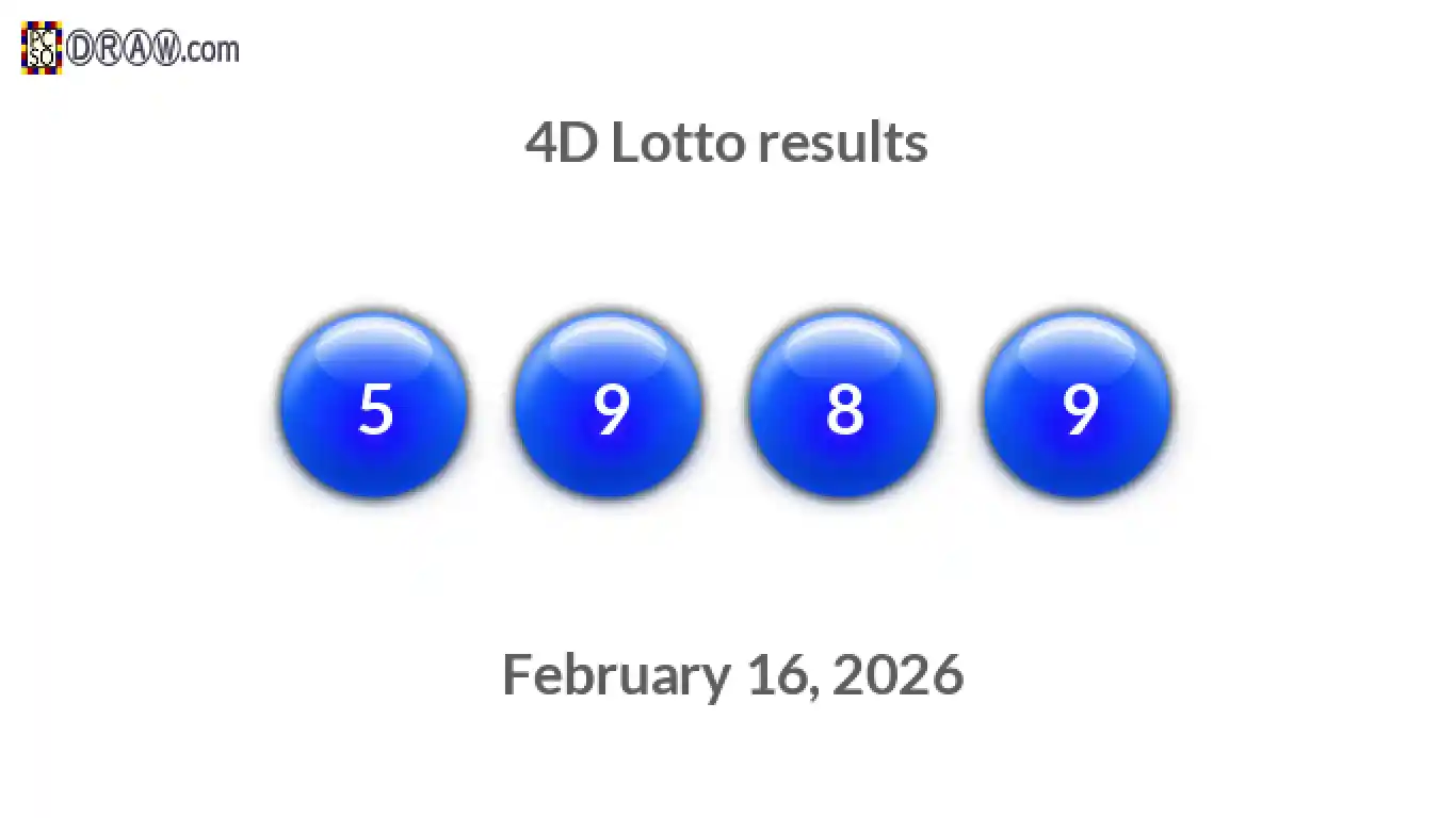 4D lottery balls representing results on February 16, 2026
