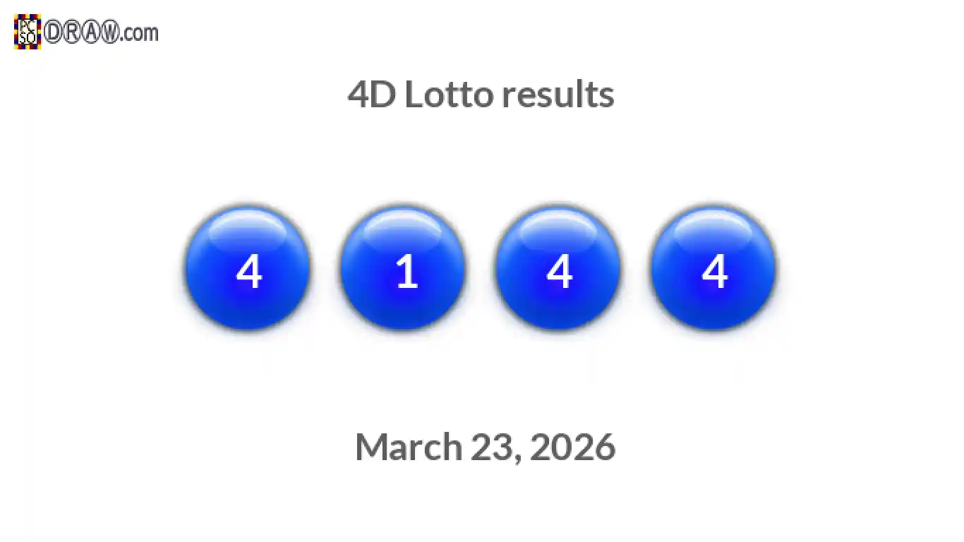 4D lottery balls representing results on March 23, 2026