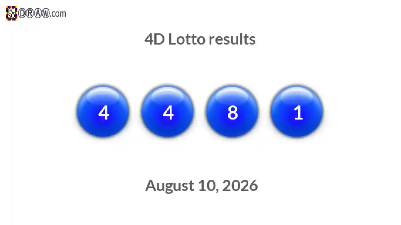 4D lottery balls representing results on August 10, 2026