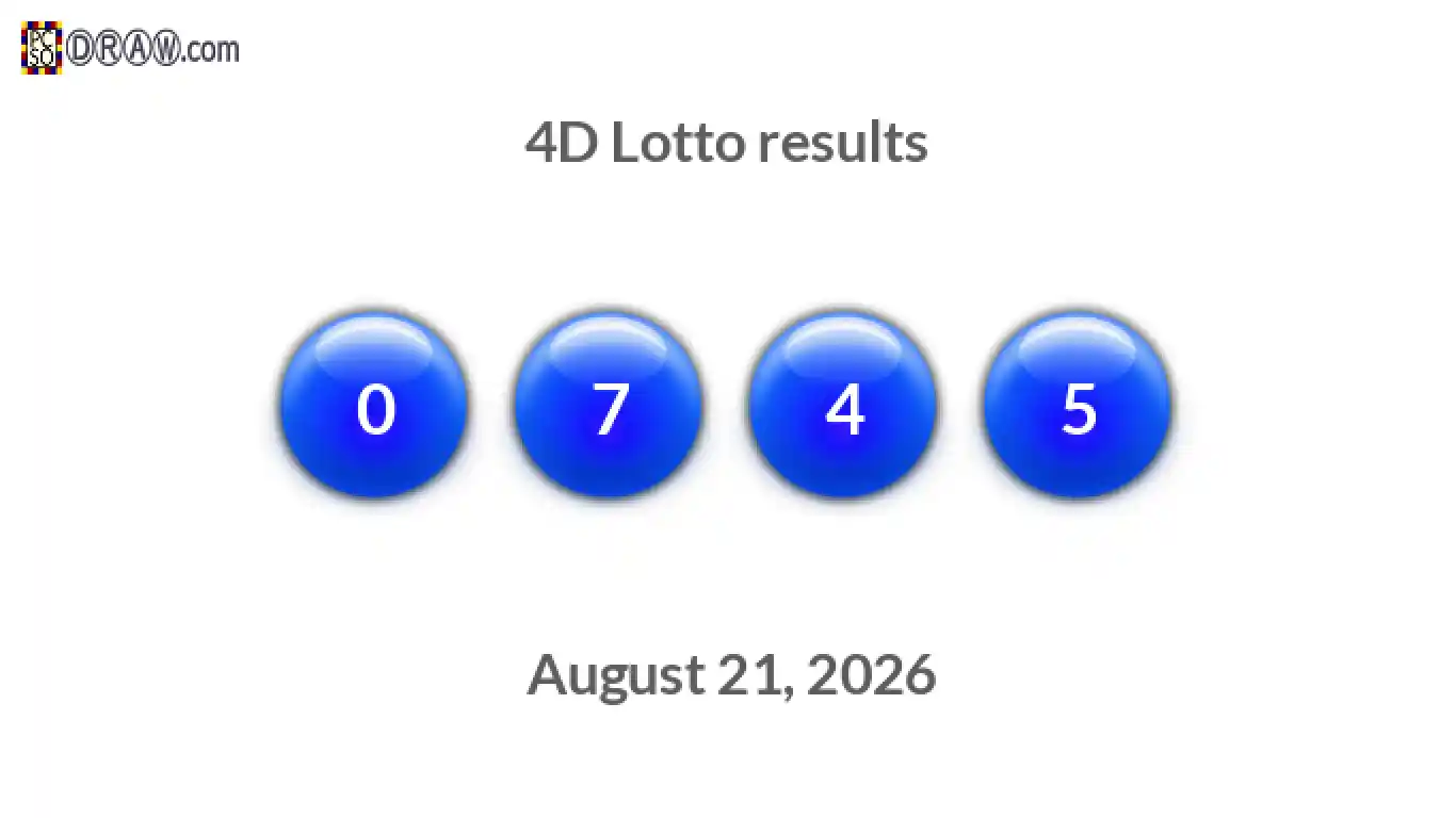 4D lottery balls representing results on August 21, 2026
