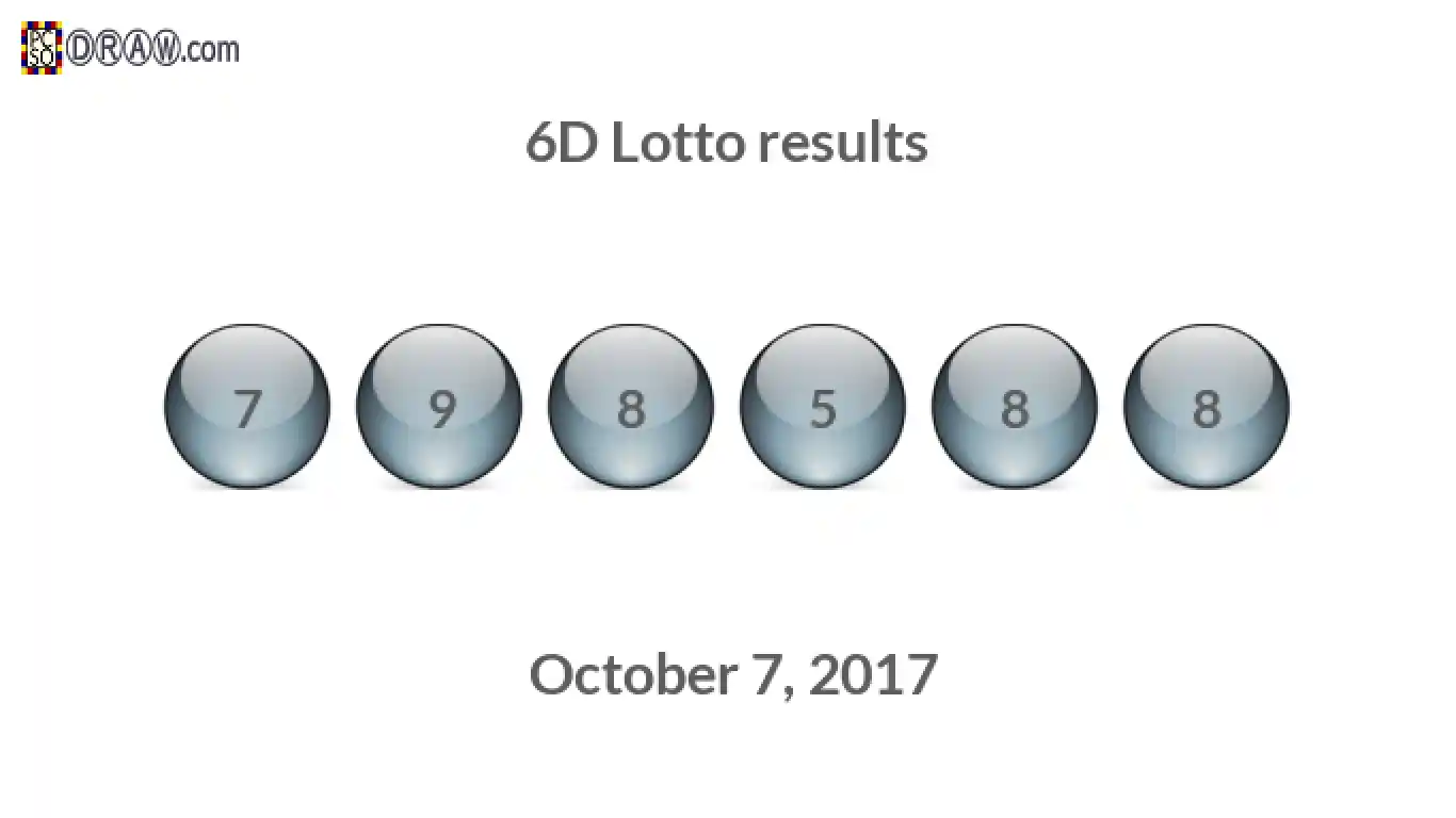 6D lottery balls representing results on October 7, 2017