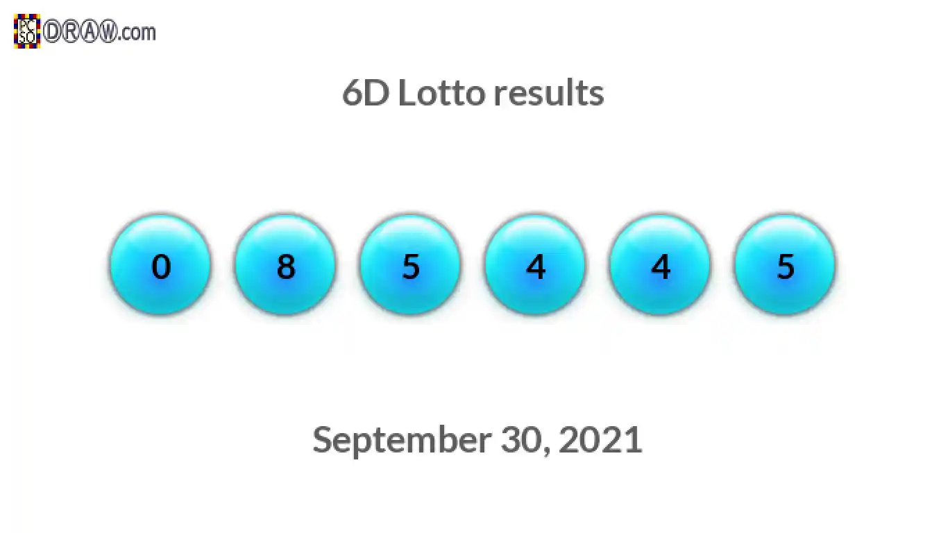 6D lottery balls representing results on September 30, 2021