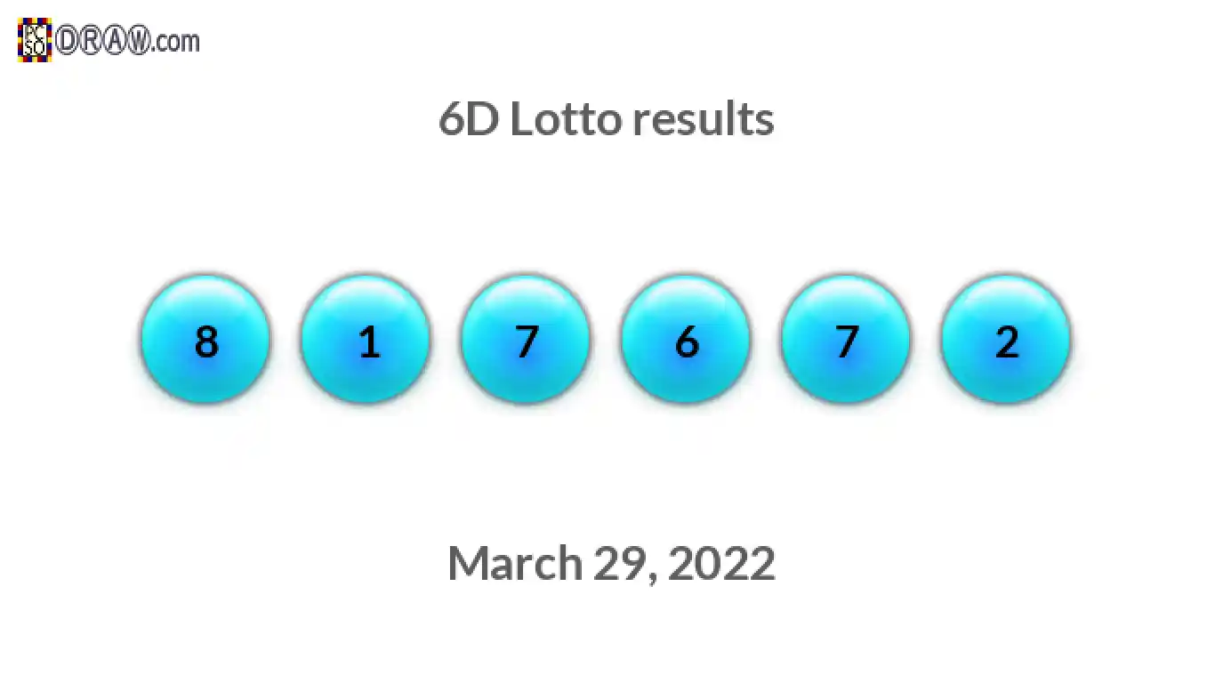 6D lottery balls representing results on March 29, 2022