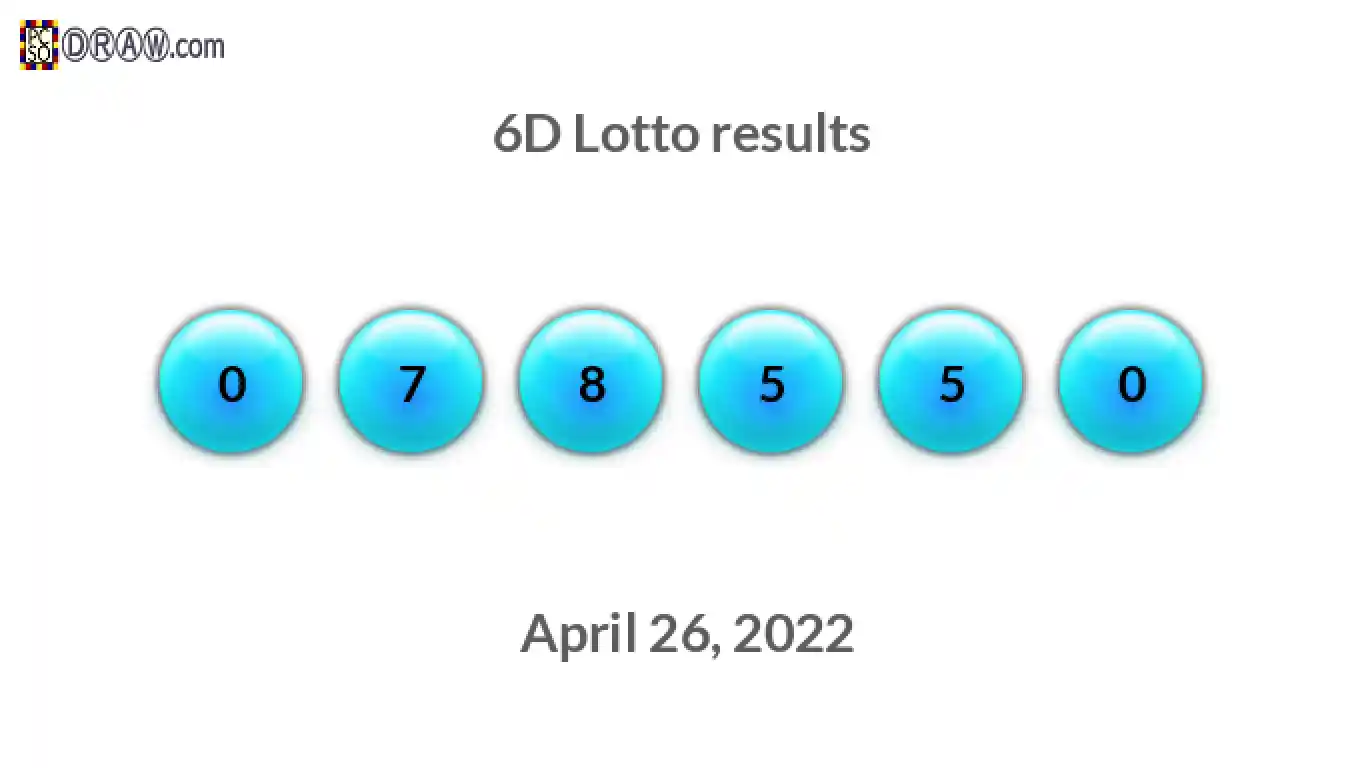 6D lottery balls representing results on April 26, 2022