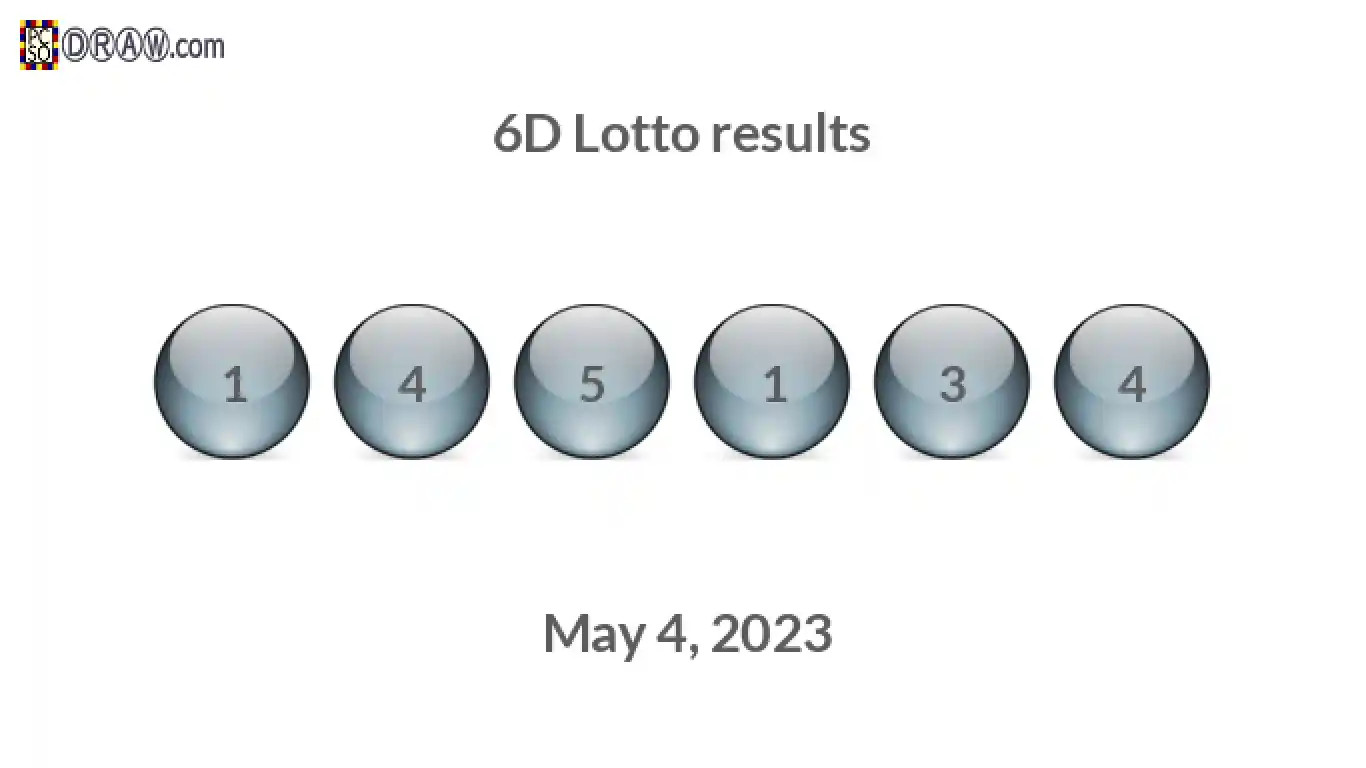 6D lottery balls representing results on May 4, 2023