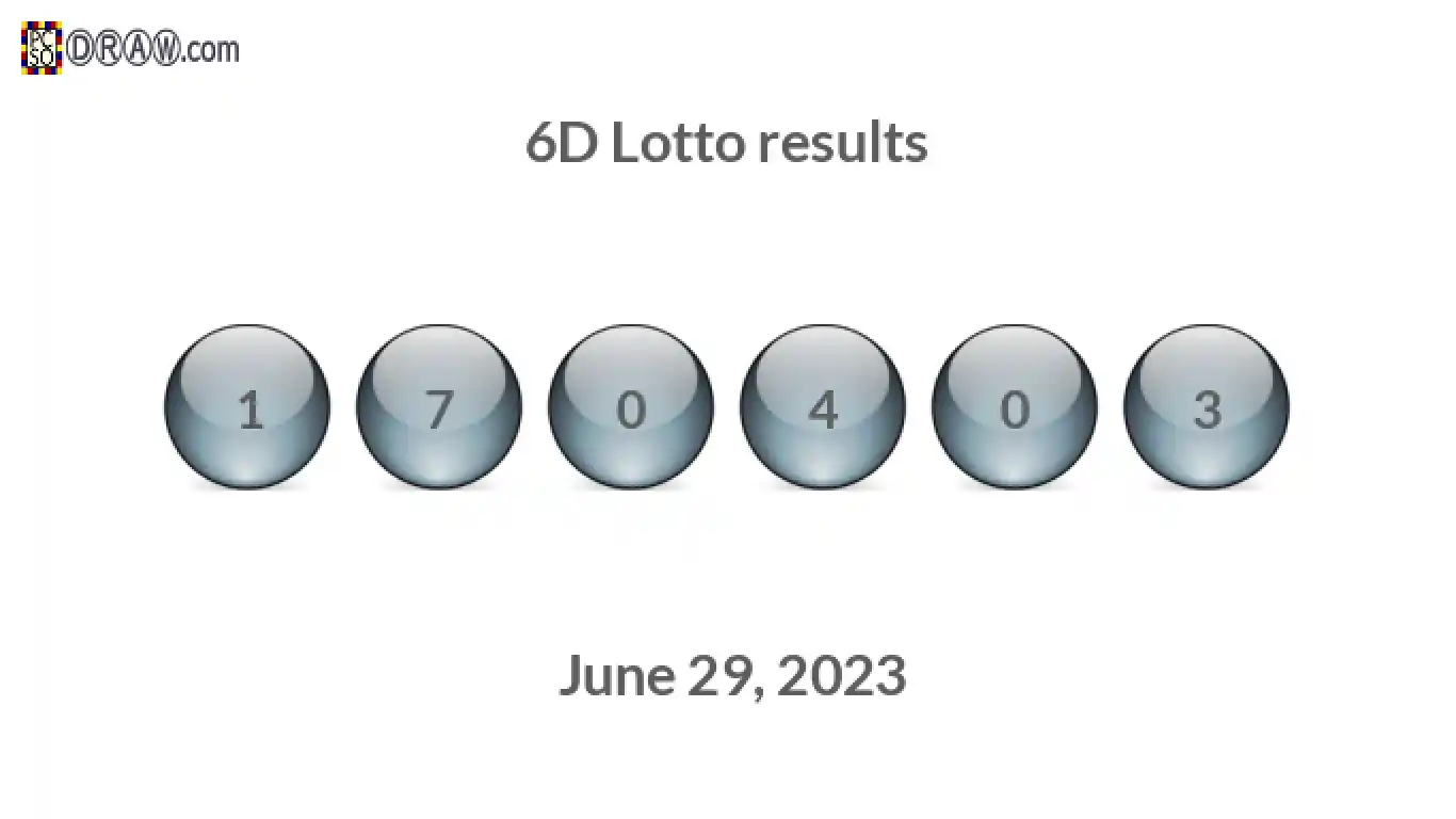 6D lottery balls representing results on June 29, 2023