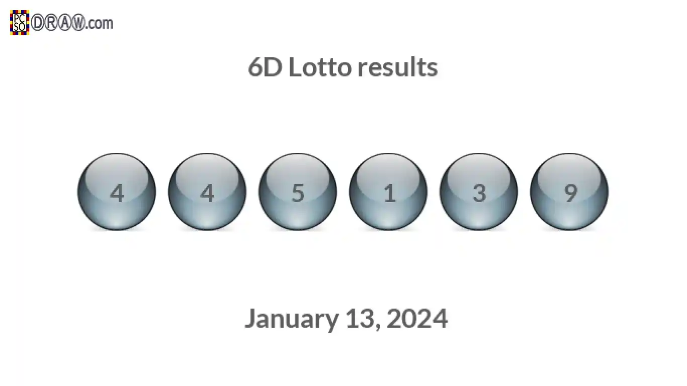 6D lottery balls representing results on January 13, 2024