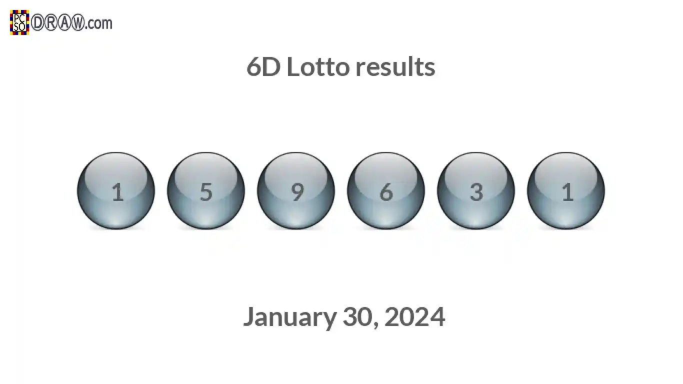 6D lottery balls representing results on January 30, 2024